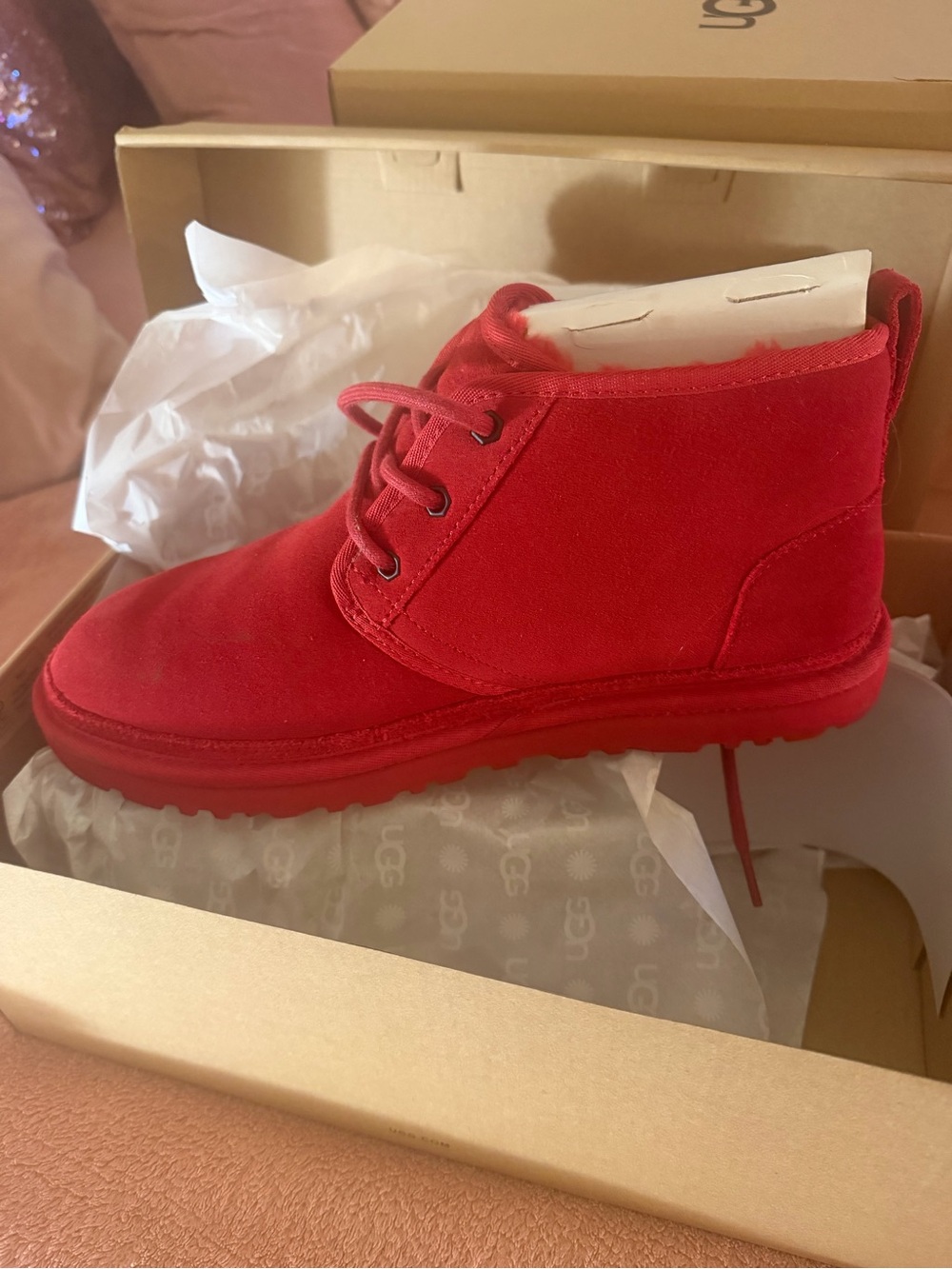 UGG women’s Red Suede Lace-Up Boot